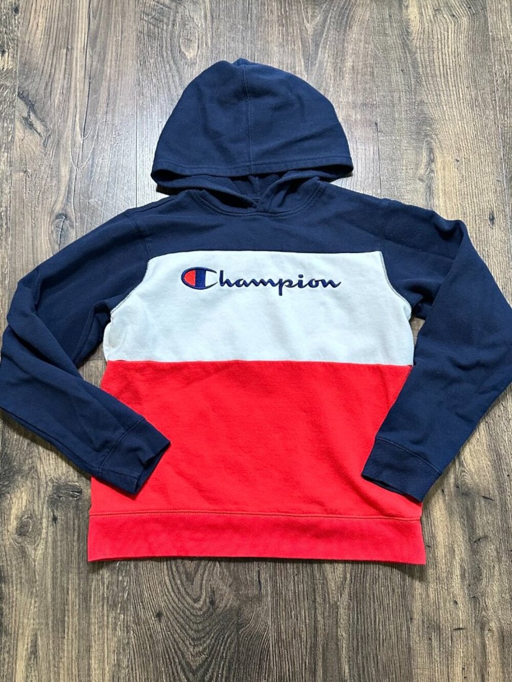 Champion Hoodie Youth Colorblock, Red White Blue, Cotton Size: XL Extra Large